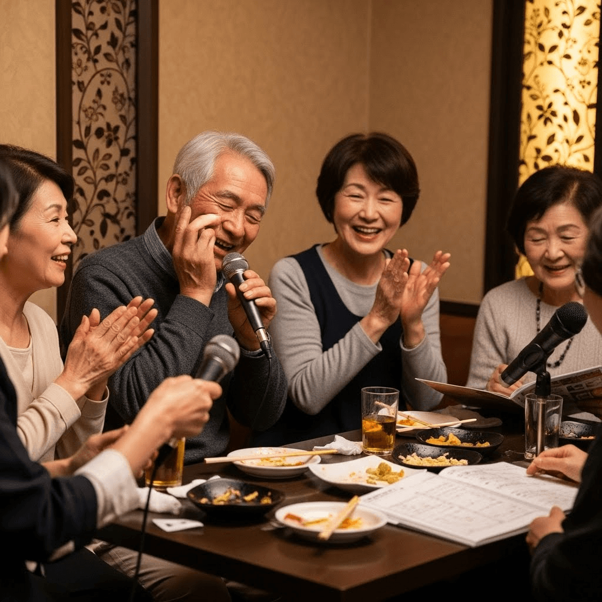 カラオケを楽しむ明るいグループ